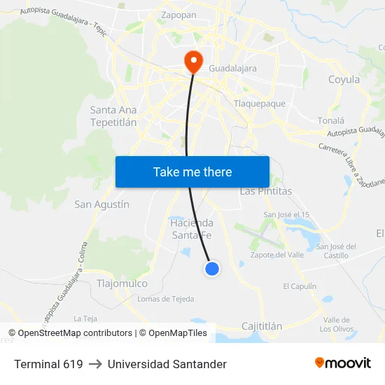 Terminal 619 to Universidad Santander map