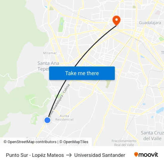 Punto Sur - López Mateos to Universidad Santander map
