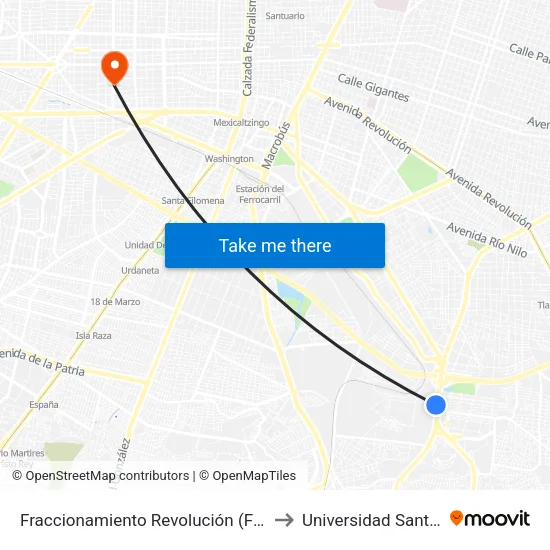 Fraccionamiento Revolución (Foráneos) to Universidad Santander map