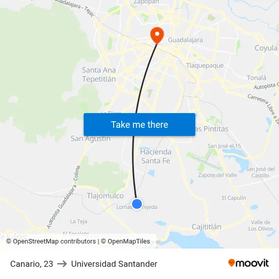 Canario, 23 to Universidad Santander map