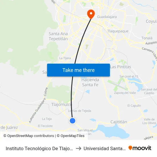 Instituto Tecnológico De Tlajomulco to Universidad Santander map