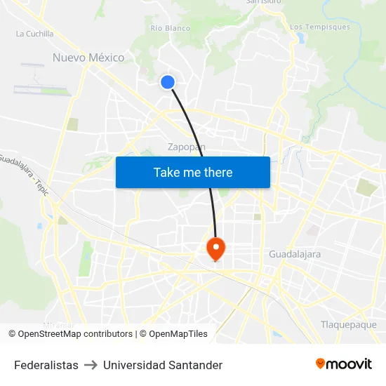 Federalistas to Universidad Santander map