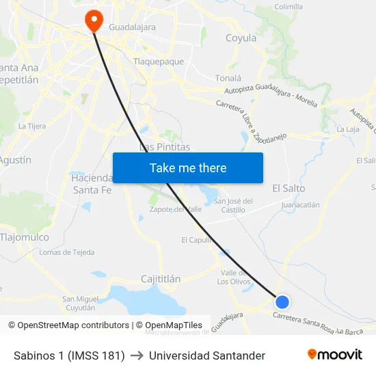 Sabinos 1 (IMSS 181) to Universidad Santander map