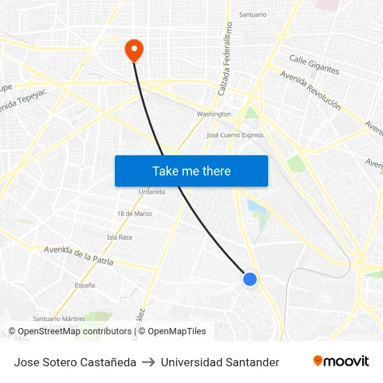 Jose Sotero Castañeda to Universidad Santander map