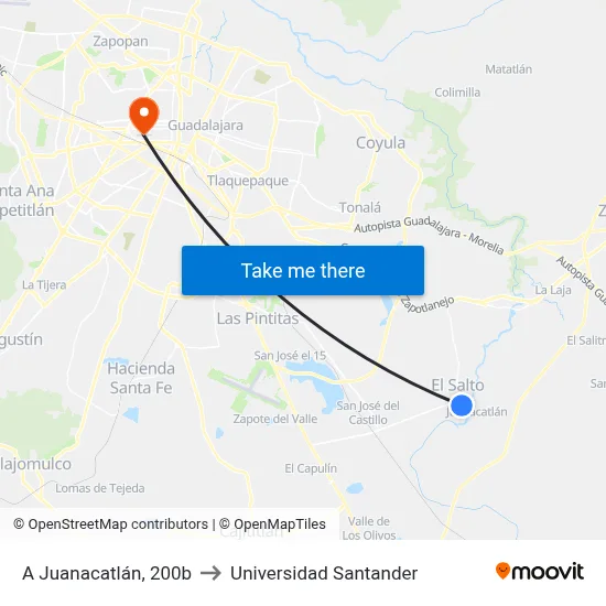 A Juanacatlán, 200b to Universidad Santander map