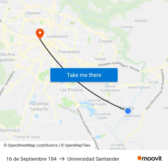 16 de Septiembre 184 to Universidad Santander map