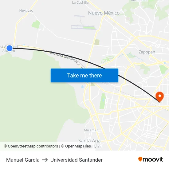 Manuel García to Universidad Santander map