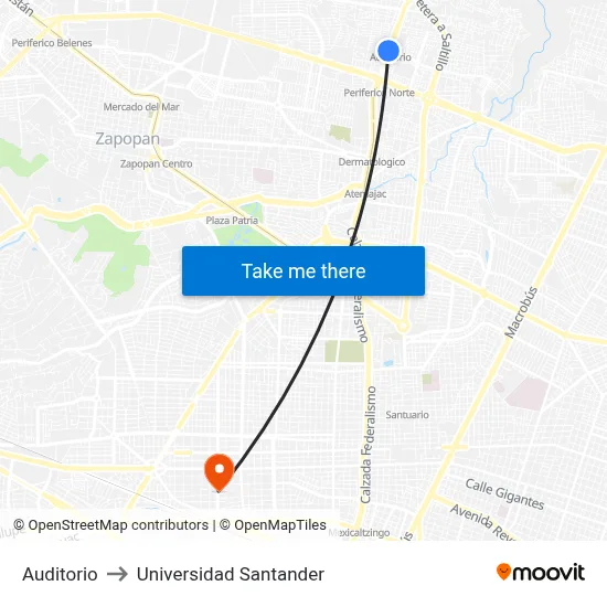Auditorio to Universidad Santander map