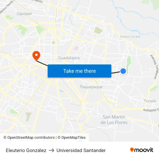 Eleuterio González to Universidad Santander map