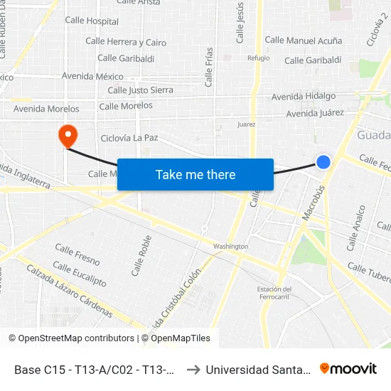 Base C15 - T13-A/C02 - T13-A/C03 to Universidad Santander map