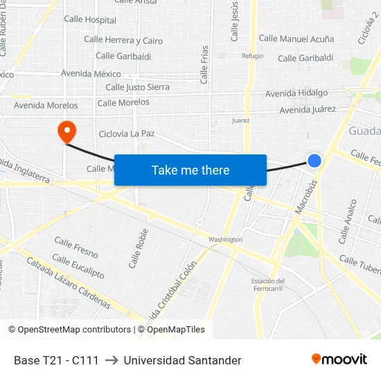 Base T21 - C111 to Universidad Santander map