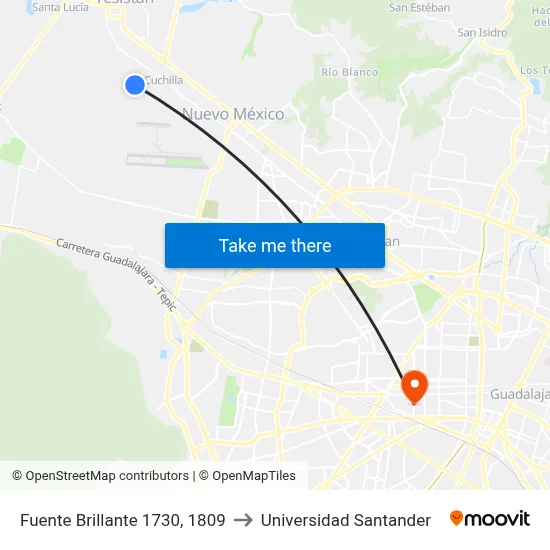 Fuente Brillante 1730, 1809 to Universidad Santander map