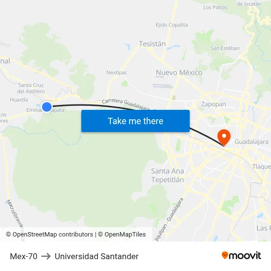 Mex-70 to Universidad Santander map
