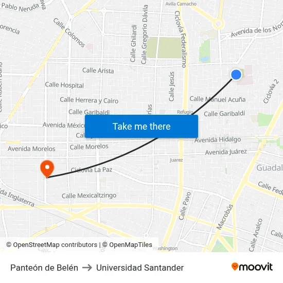 Panteón de Belén to Universidad Santander map