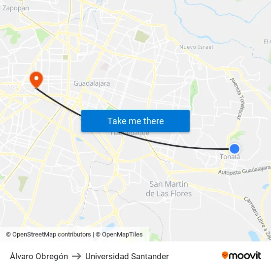 Álvaro Obregón to Universidad Santander map