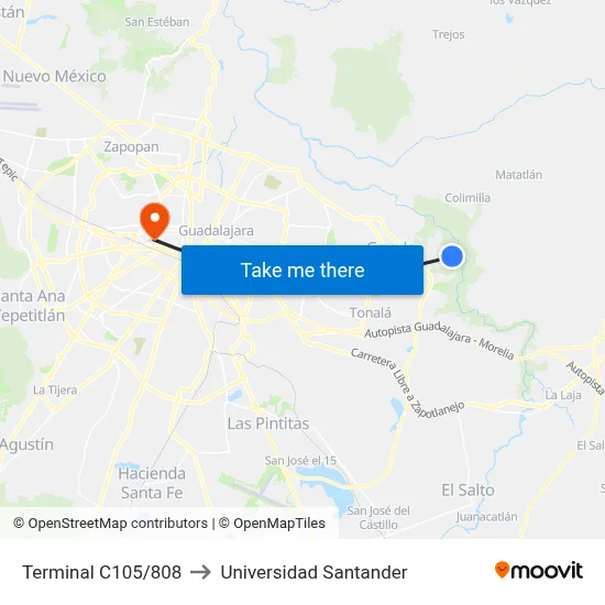 Terminal C105/808 to Universidad Santander map