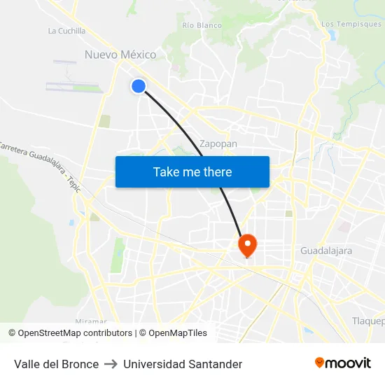 Valle del Bronce to Universidad Santander map