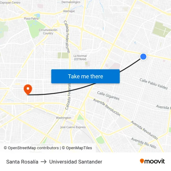 Santa Rosalía to Universidad Santander map