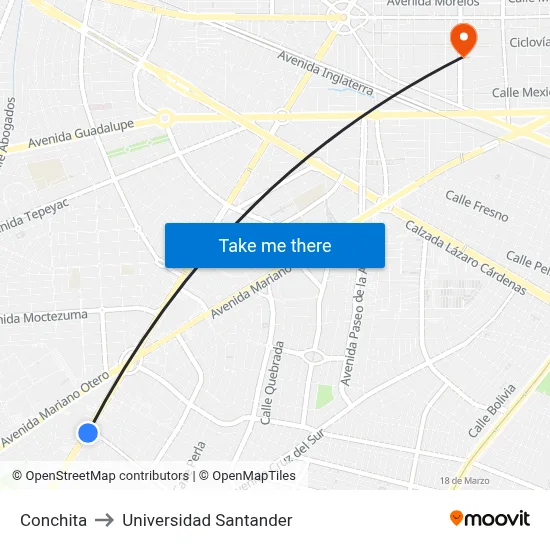 Conchita to Universidad Santander map