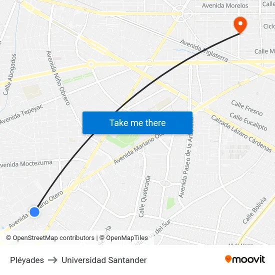 Pléyades to Universidad Santander map