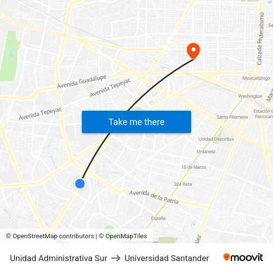 Unidad Administrativa Sur to Universidad Santander map