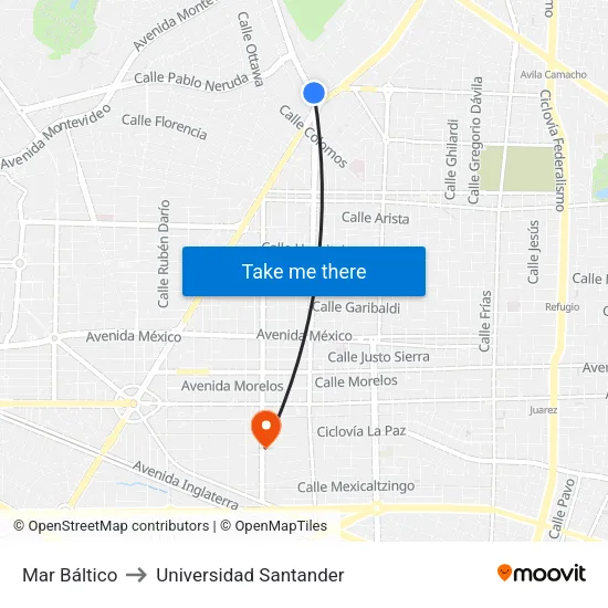 Mar Báltico to Universidad Santander map