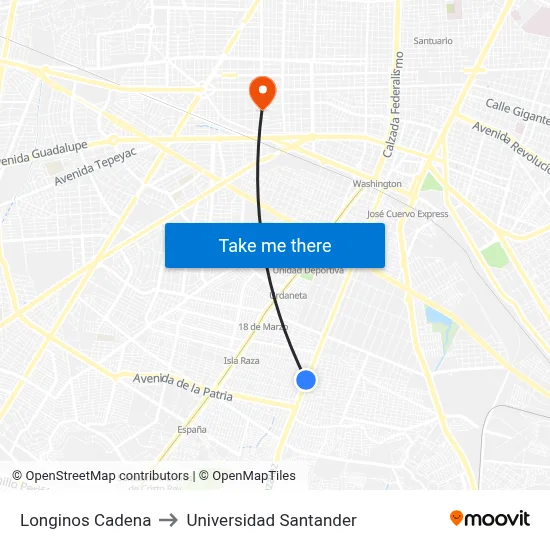 Longinos Cadena to Universidad Santander map