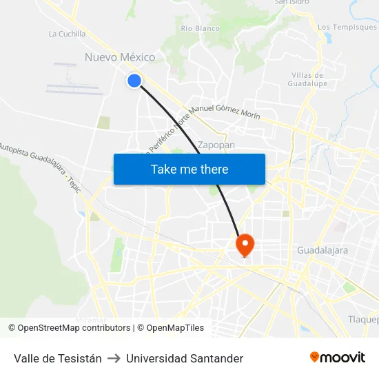 Valle de Tesistán to Universidad Santander map