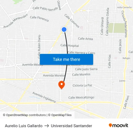 Aurelio Luis Gallardo to Universidad Santander map