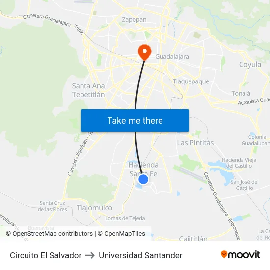 Circuito El Salvador to Universidad Santander map