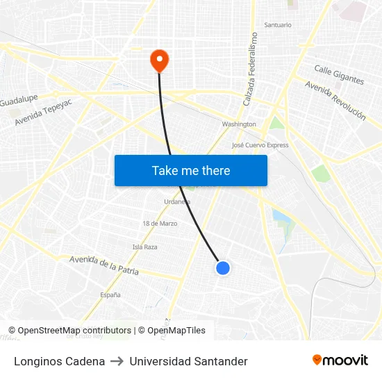 Longinos Cadena to Universidad Santander map