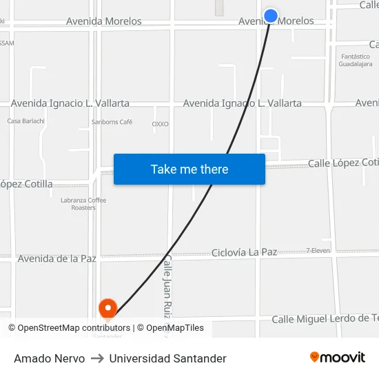 Amado Nervo to Universidad Santander map