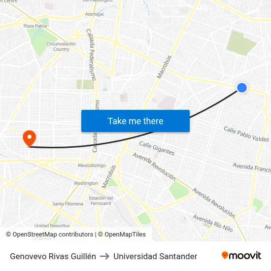 Genovevo Rivas Guillén to Universidad Santander map