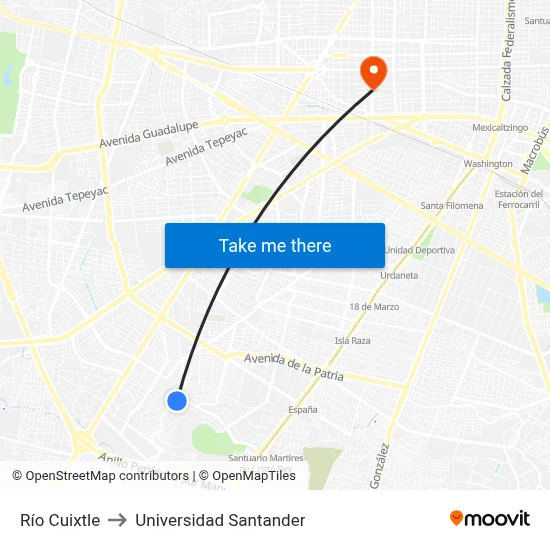 Río Cuixtle to Universidad Santander map