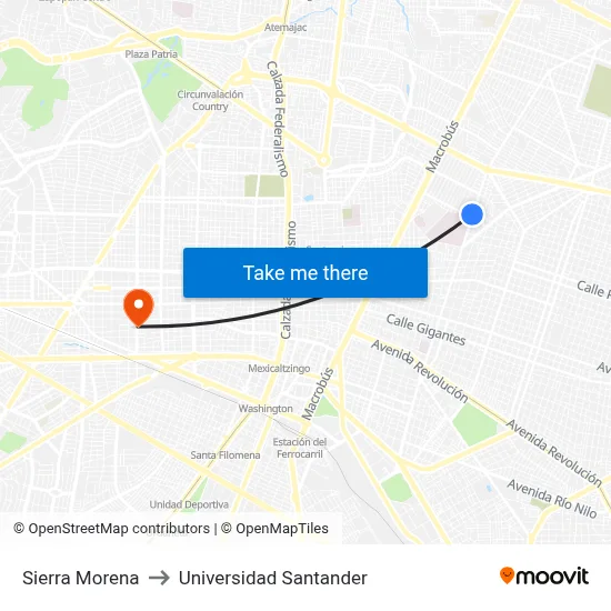 Sierra Morena to Universidad Santander map
