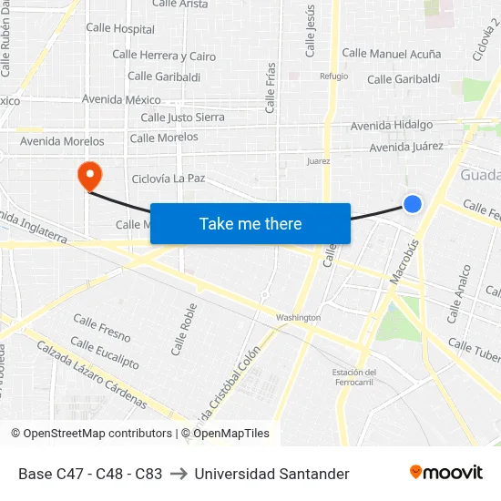 Base C47 - C48 - C83 to Universidad Santander map