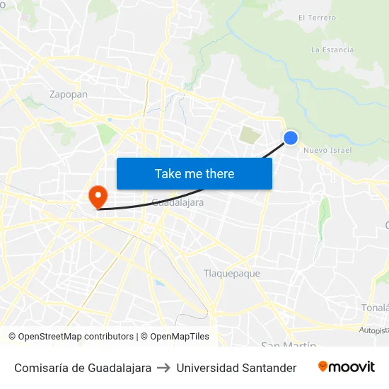 Comisaría de Guadalajara to Universidad Santander map
