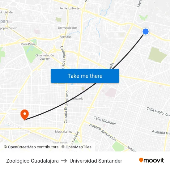 Zoológico Guadalajara to Universidad Santander map