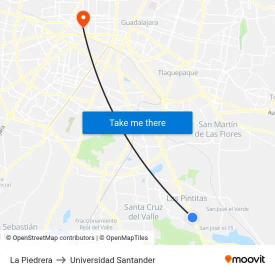 La Piedrera to Universidad Santander map