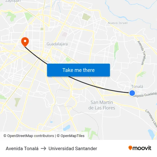 Avenida Tonalá to Universidad Santander map