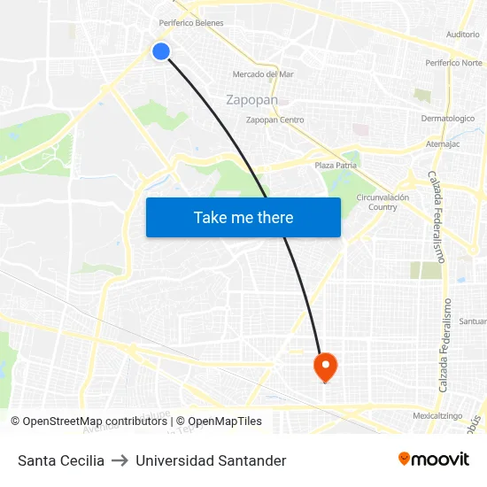 Santa Cecilia to Universidad Santander map