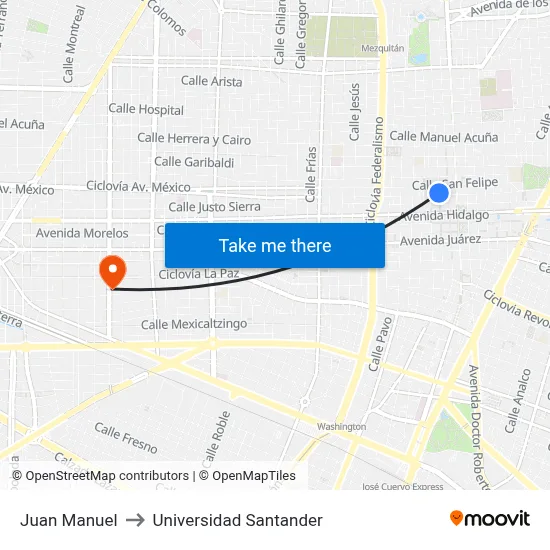 Juan Manuel to Universidad Santander map