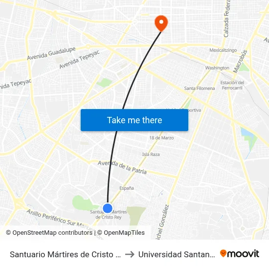 Santuario Mártires de Cristo Rey to Universidad Santander map