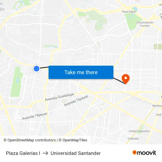 Plaza Galerías I to Universidad Santander map