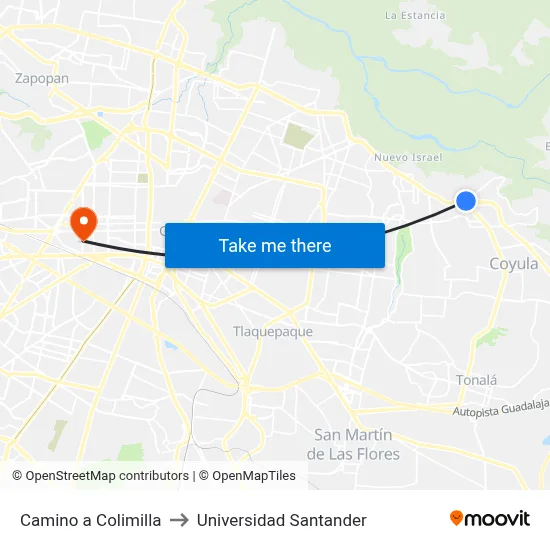 Camino a Colimilla to Universidad Santander map