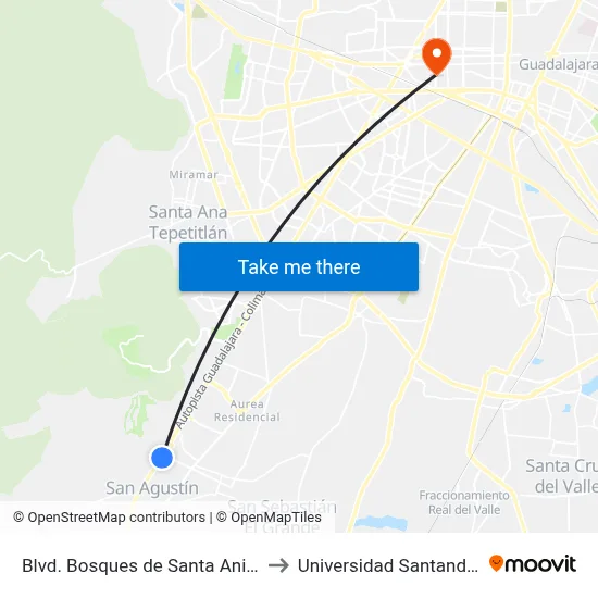 Blvd. Bosques de Santa Anita to Universidad Santander map