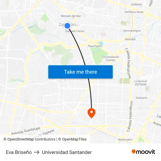 Eva Briseño to Universidad Santander map