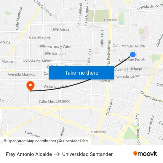 Fray Antonio Alcalde to Universidad Santander map