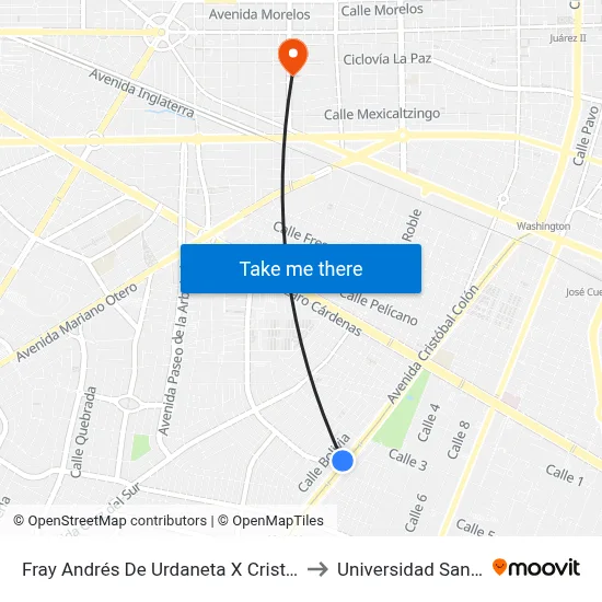 Fray Andrés De Urdaneta X Cristobal Colón to Universidad Santander map