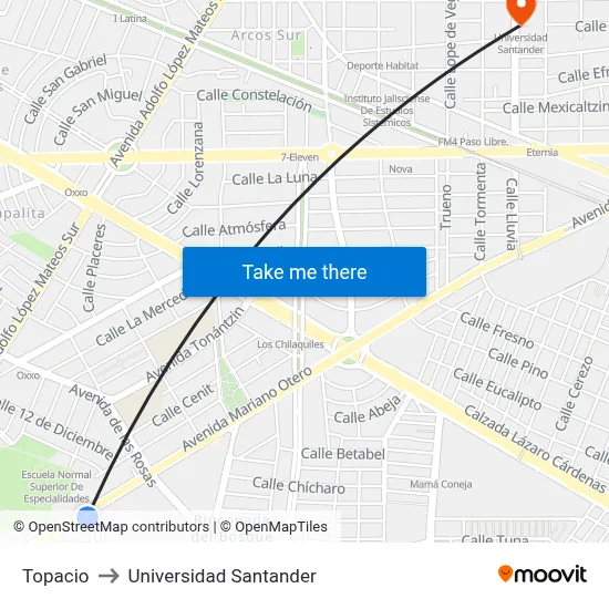 Topacio to Universidad Santander map